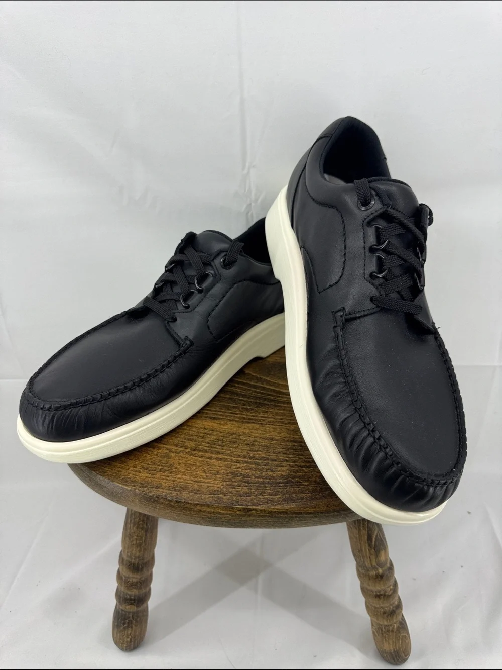 SAS Mens 'Bout Time LT Black Leather Lace-Up Casual Shoes w/ White Soles, sz 11N